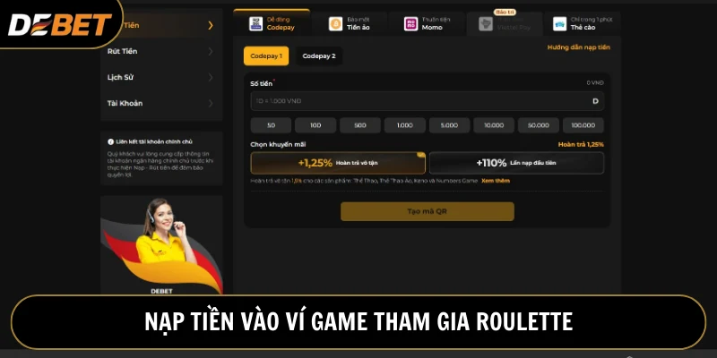 Người dùng chuyển tiền vào tài khoản để bắt đầu nhập cuộc