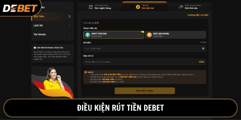 Số tiền muốn rút nằm trong hạn mức tối thiểu quy định