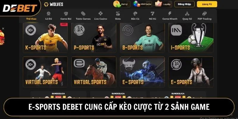 E-sports tại Debet được cung cấp tại 2 nhà phát triển nổi tiếng