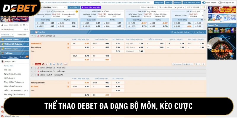 Khu vực chơi tích hợp đa dạng bộ môn, tỷ lệ kèo cược