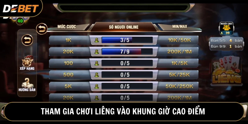 Chơi vào giờ cao điểm hội viên tìm đối thủ dễ dàng