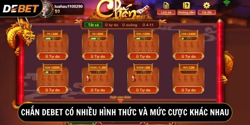 Các bàn chơi được phân chia theo nhiều mức cược và luật ù khác nhau